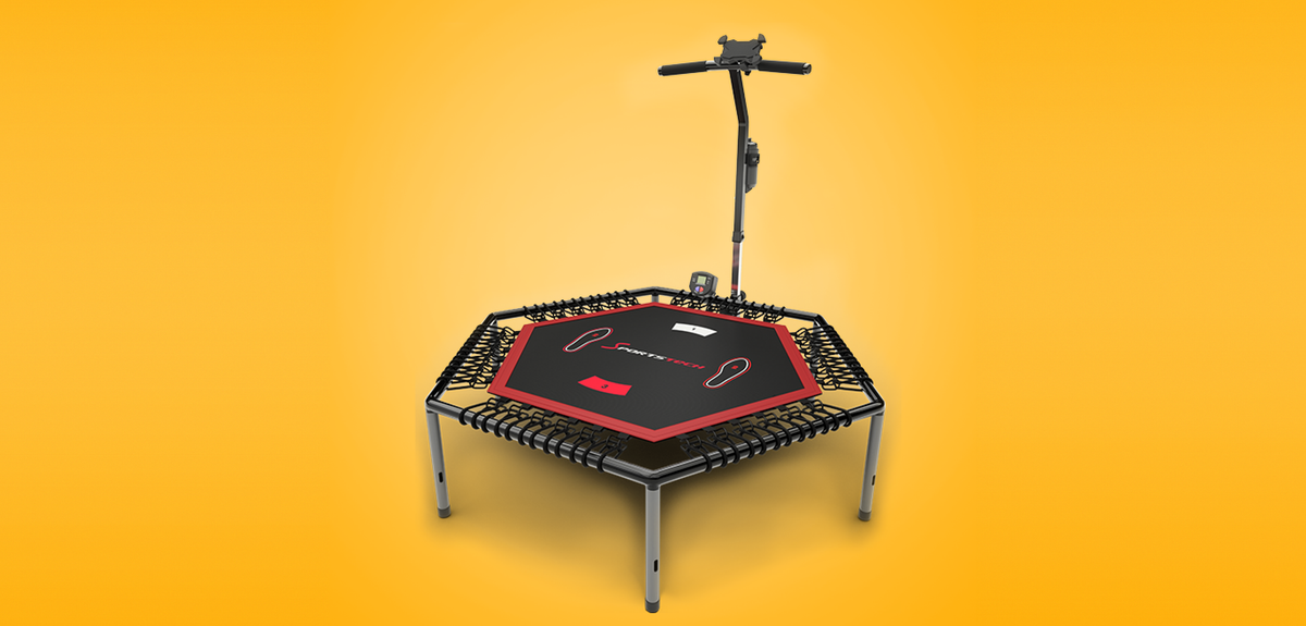 HTX100 Fitness-Trampolin mit höhenverstellbarem Haltegriff, Smartphone-Halterung und Trainingscomputer