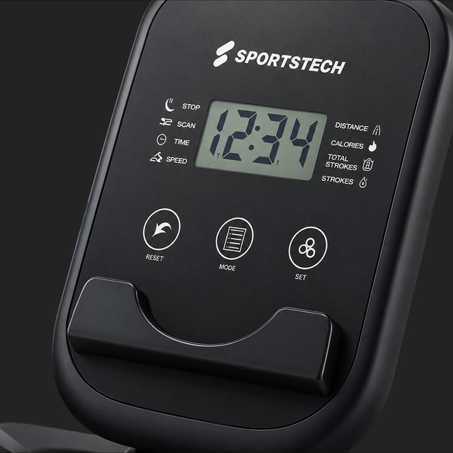 LCD-Display des PROwer Lite mit Trainingsdaten und Tablethalter