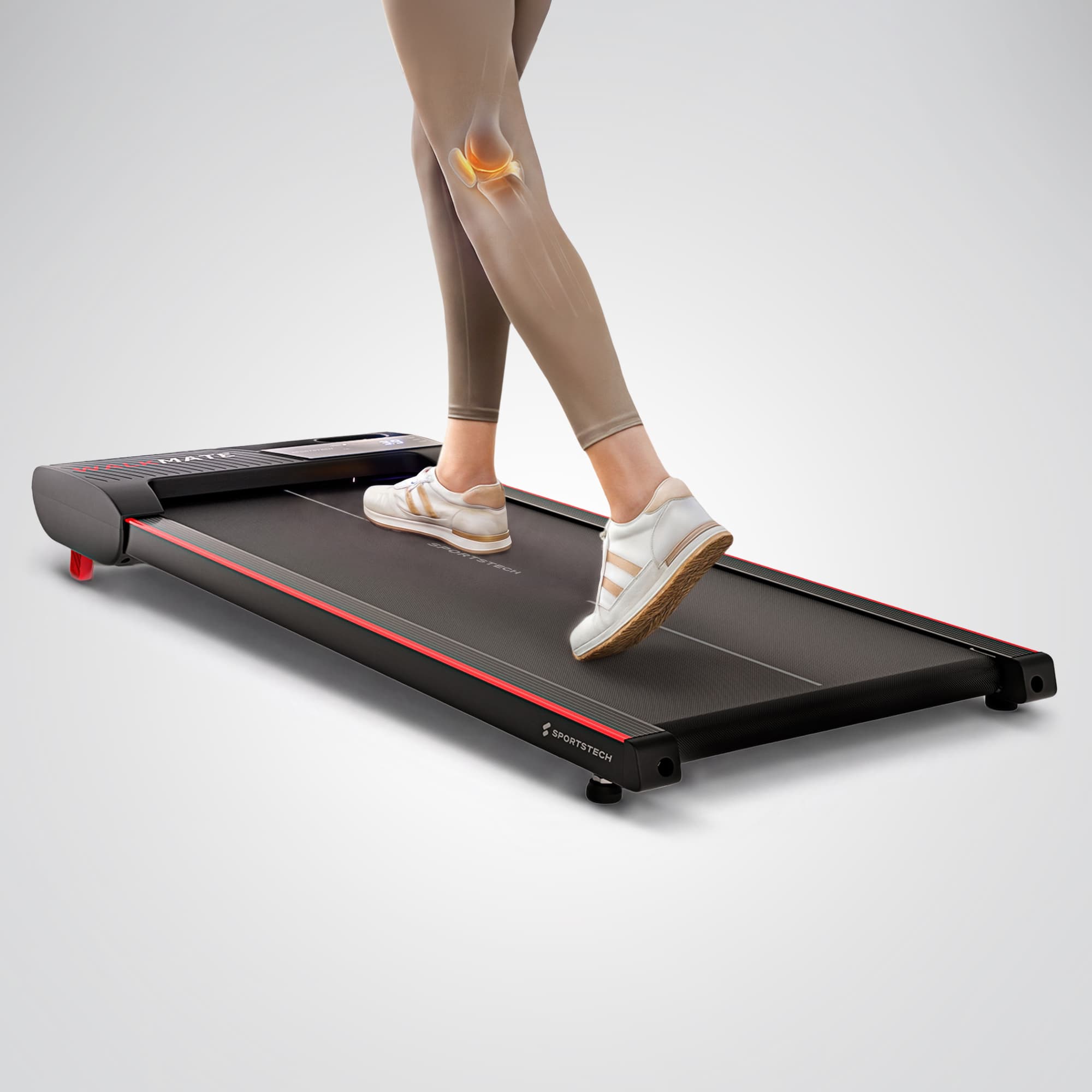 Beine mit hervorgehobenem Kniegelenk gehen auf dem Walkmate Walking Pad, Grafikdarstellung