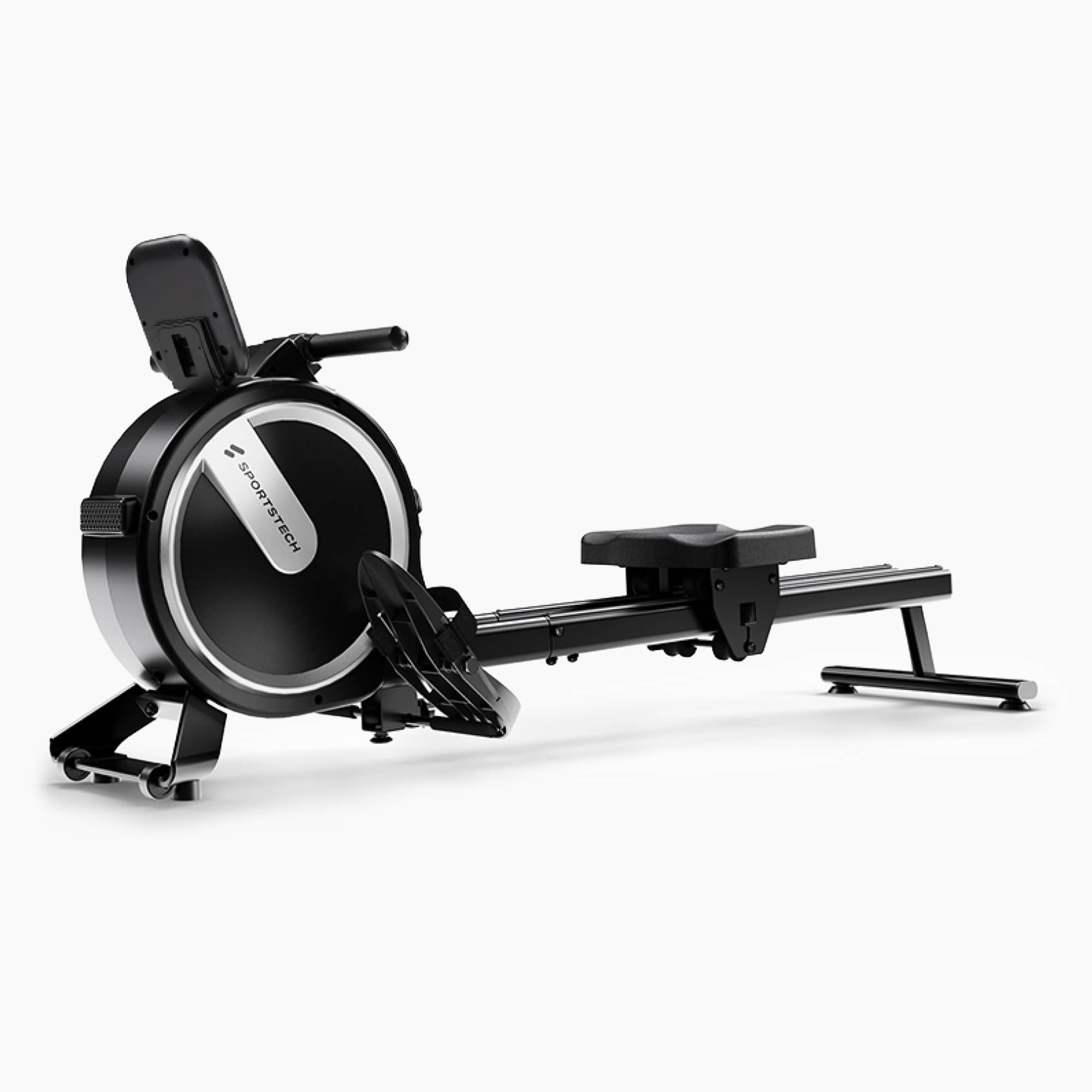Sportstech PROwer Lite Rudergerät in Schwarz, seitliche Produktansicht