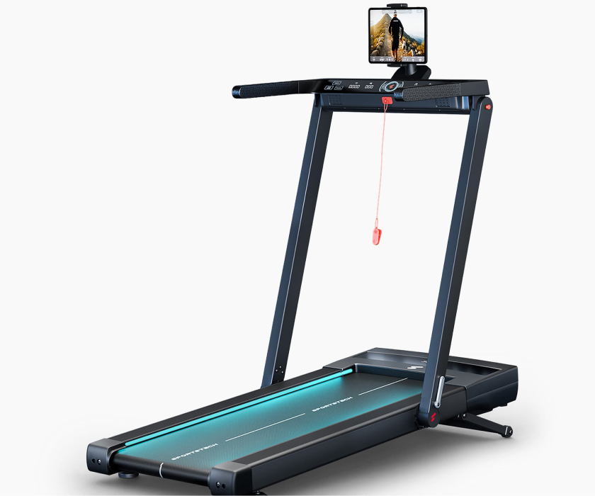 sTread Fold Pro Laufband mit Tablethalter und LED-Lauffläche