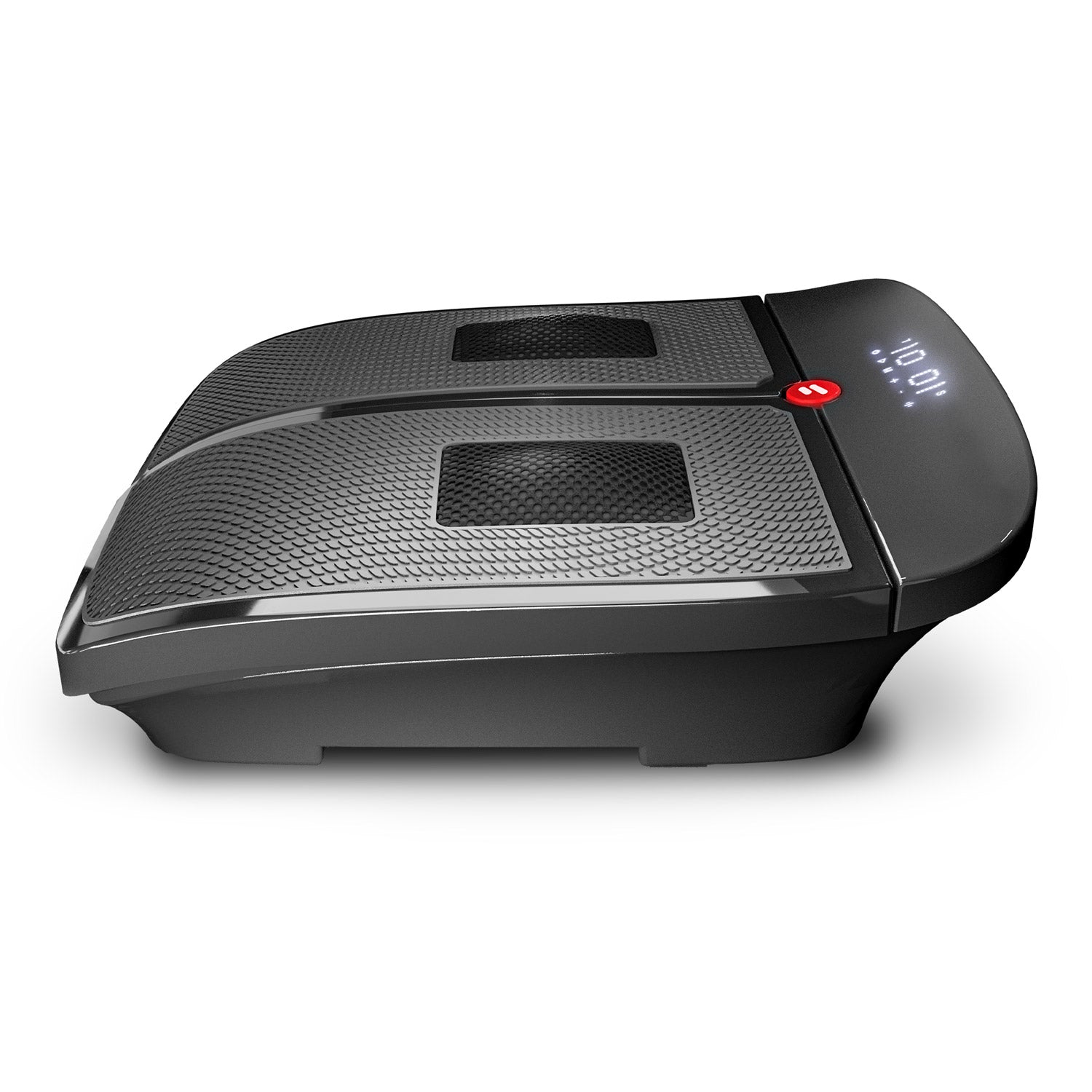 VX350 Fußmassagegerät seitlich von oben, LED-Display und roter Ein-Aus-Knopf sichtbar