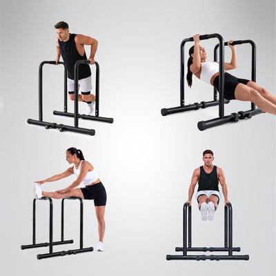 Vier Übungen an der PT500: Dips, Rudern, Dehnen und L-Sit