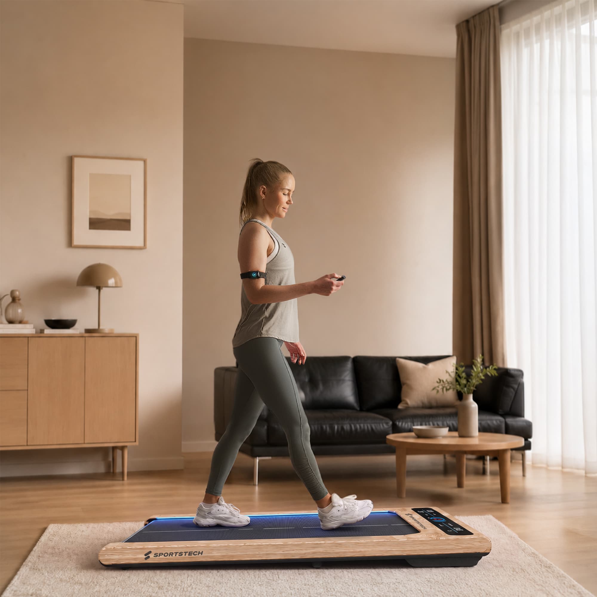 sWalk Laufband helle Holzoptik