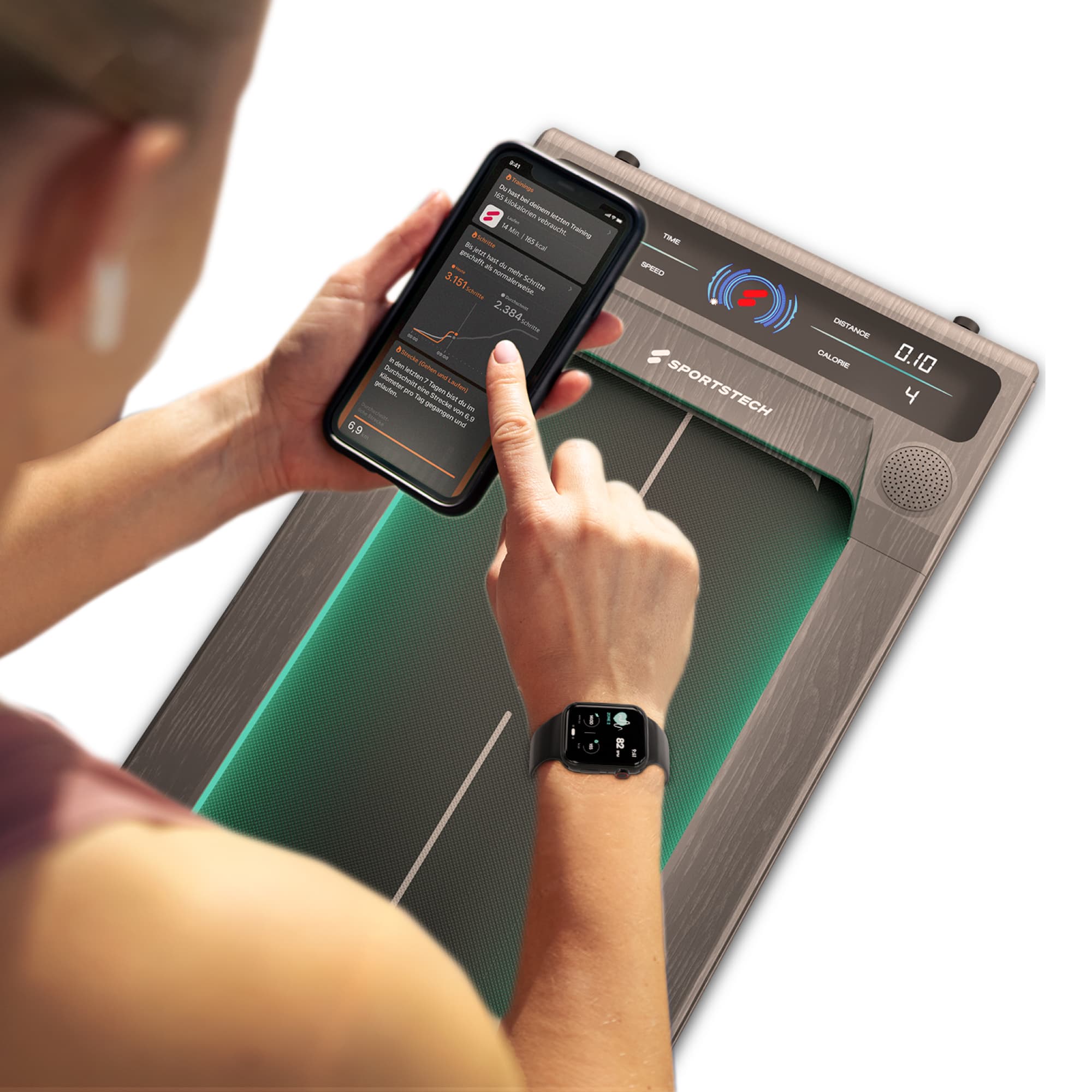 sWalk Laufband graue Holzoptik