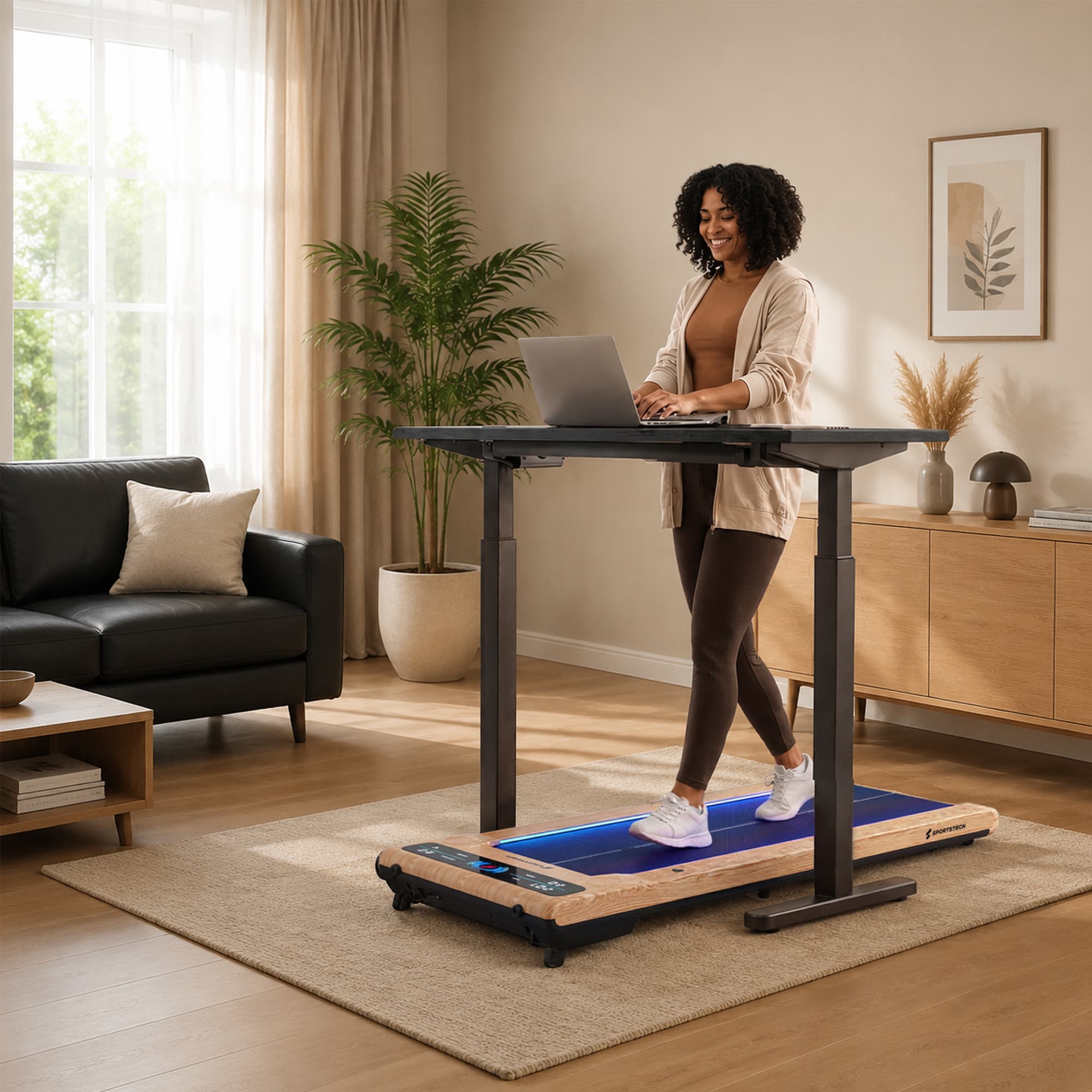 sWalk Laufband helle Holzoptik