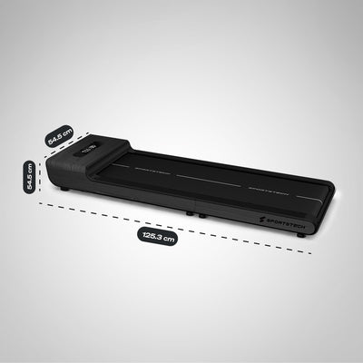 Graues WoodPad Pro seitlich mit Maßangaben 125,3 cm Länge und 54,5 cm Breite