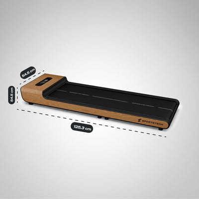 Hellbraunes WoodPad Pro seitlich mit Maßangaben 125,3 cm Länge und 54,5 cm Breite