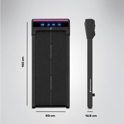 sWalk Lite Walking Pad mit Maßangaben: 122 cm Länge, 53 cm Breite und 12,5 cm Höhe