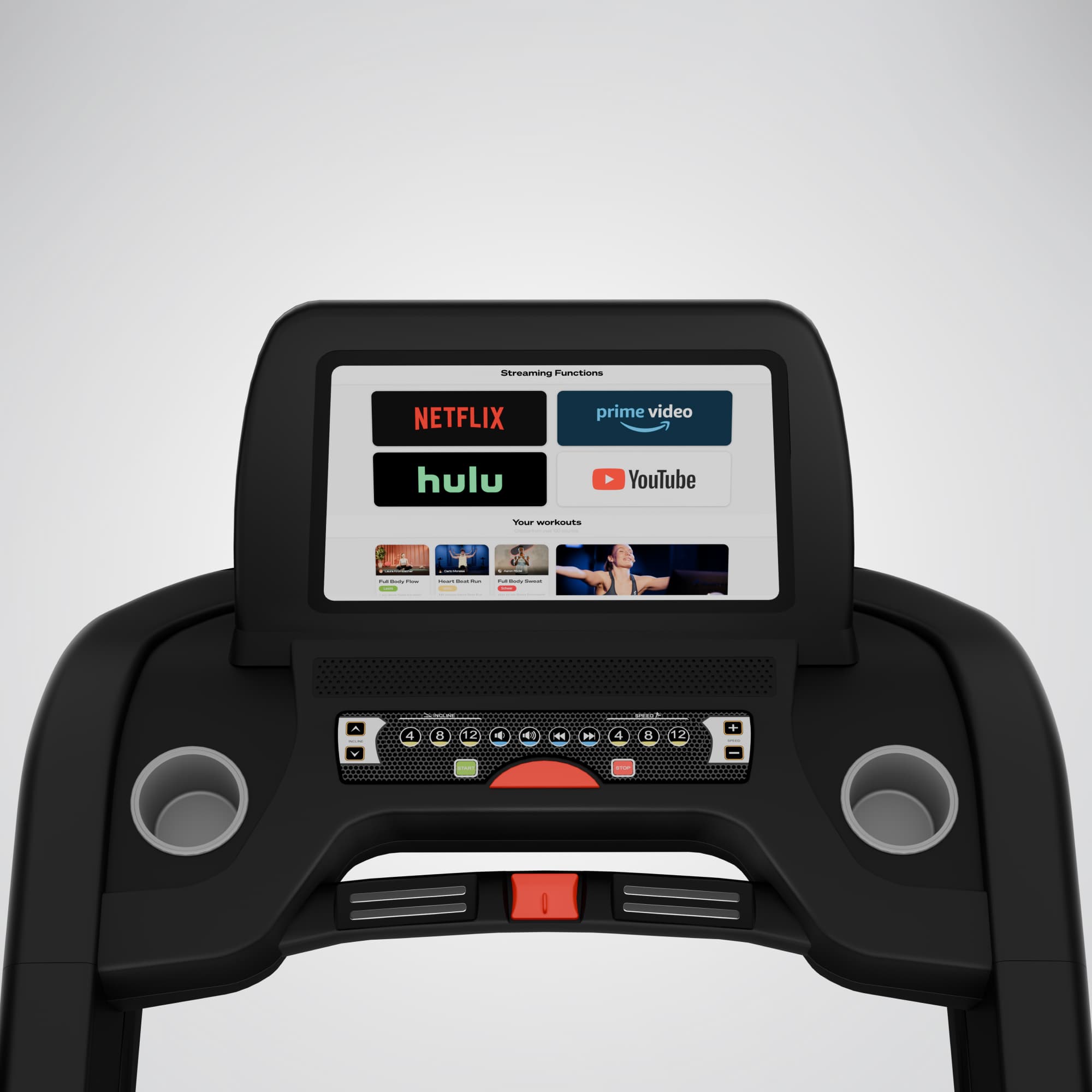 Display des F75 mit Streaming-Kacheln Netflix, Prime Video, Hulu und YouTube sowie Bedienelementen