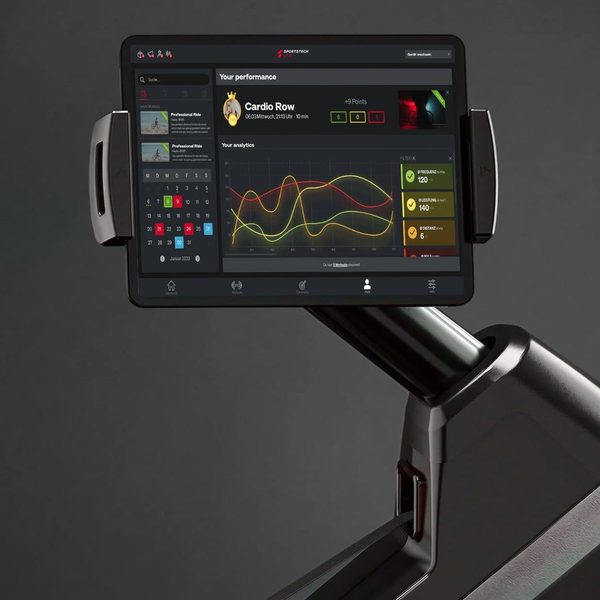 360° drehbare Tablethalterung des sRow Lite