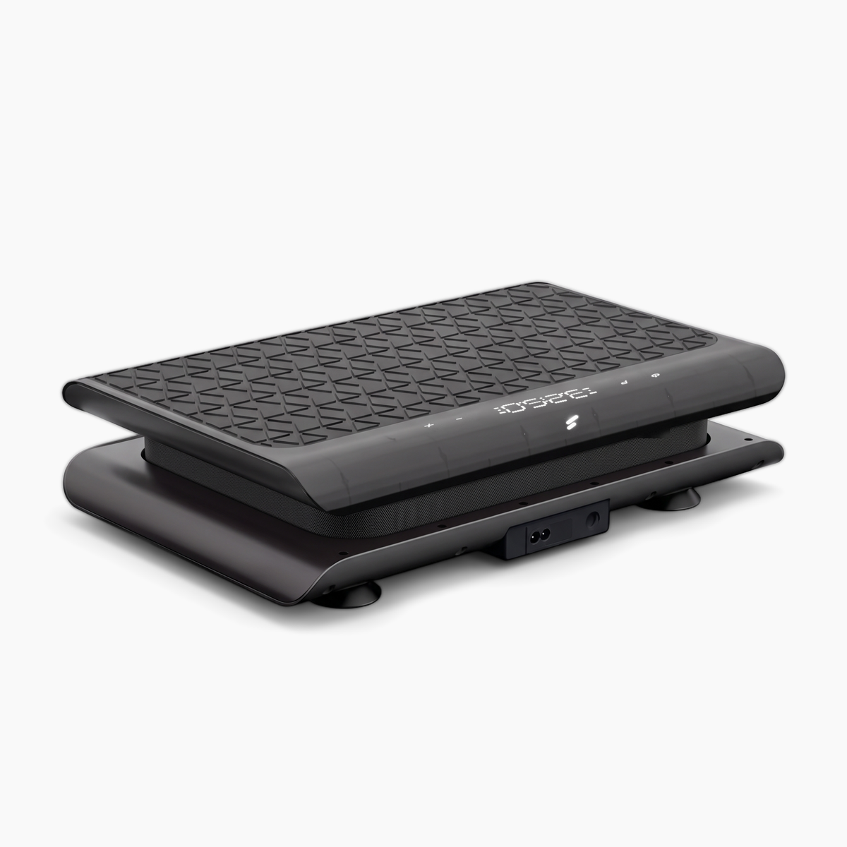 Sportstech sVibe Lite Vibrationsplatte freigestellt, Schrägansicht mit Display vorne