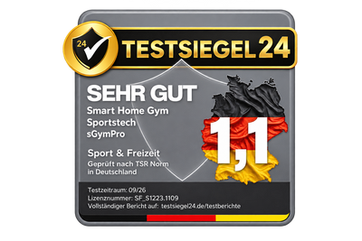 Testsiegel24 SEHR GUT (1,1), Smart Home Gym, Testzeitraum 09/26, Sportstech sGym Pro Kraftstation