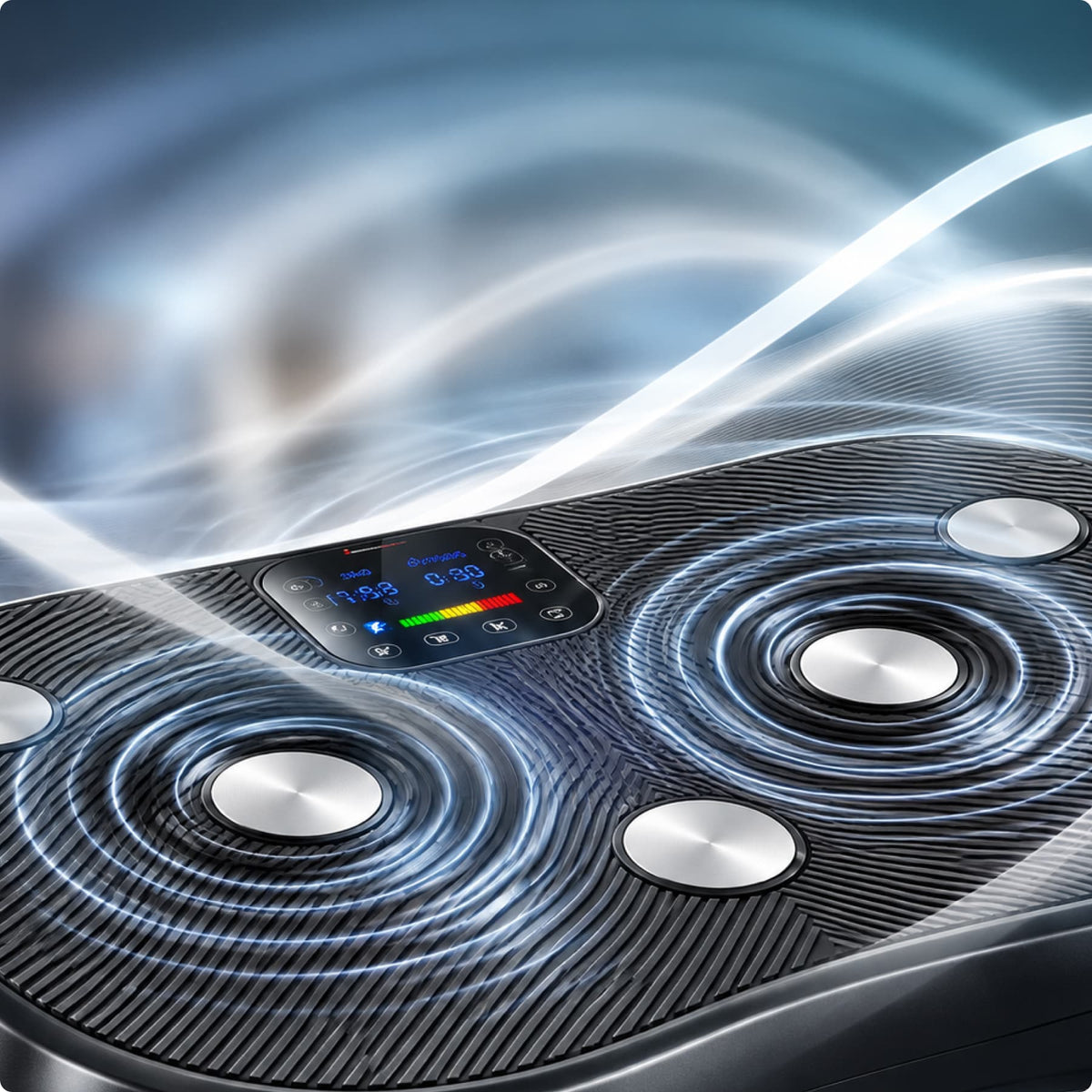 Trittfläche der VP400 mit sichtbaren Vibrationswellen um die Fußpads
