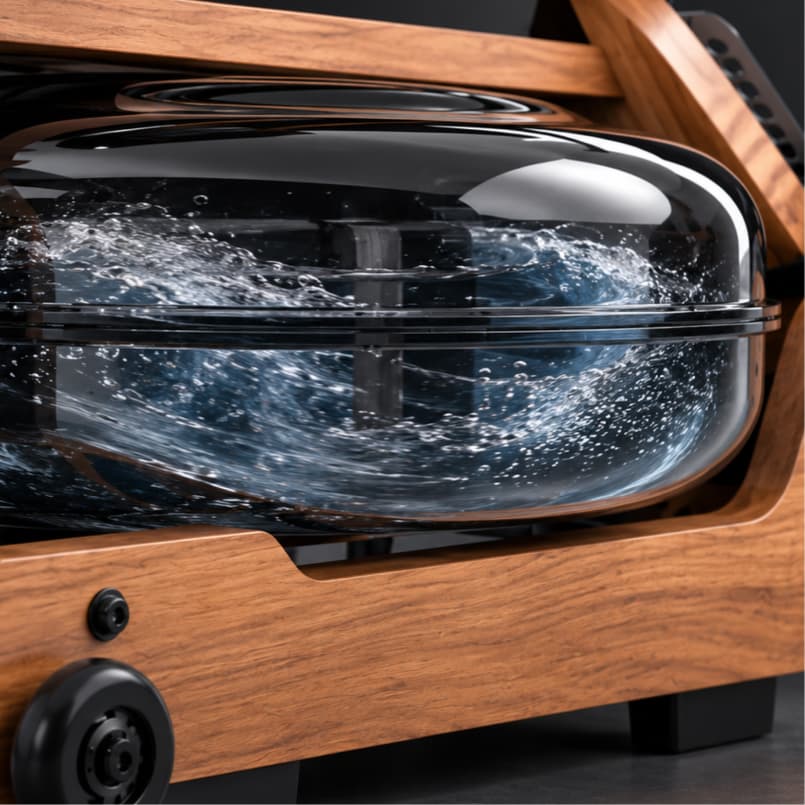 10L Wassertank des Sportstech WRX500 mit sichtbarem Wasserwirbel