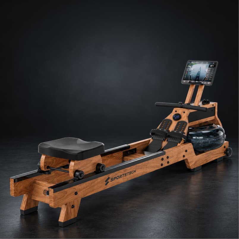 Sportstech WRX500 Wasser-Rudergerät aus Massivholz in der Gesamtansicht