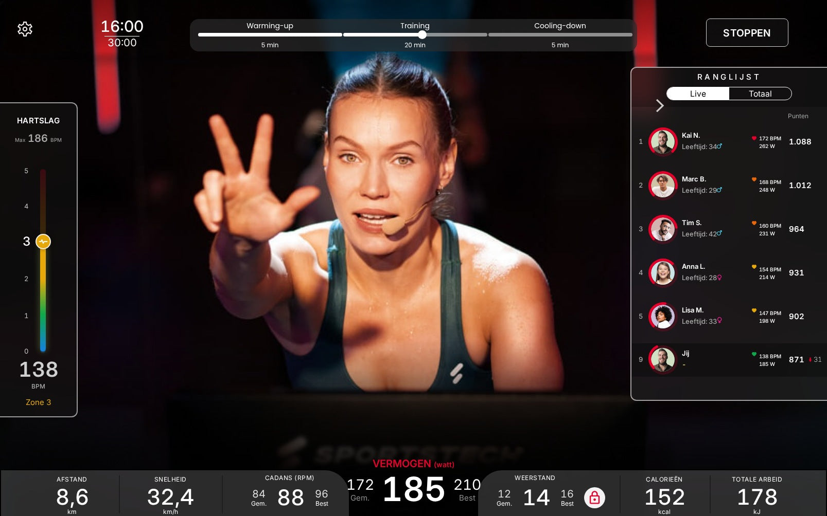 Trainster in een fietsstudio in Sportstech Live (voorbeeldweergave)