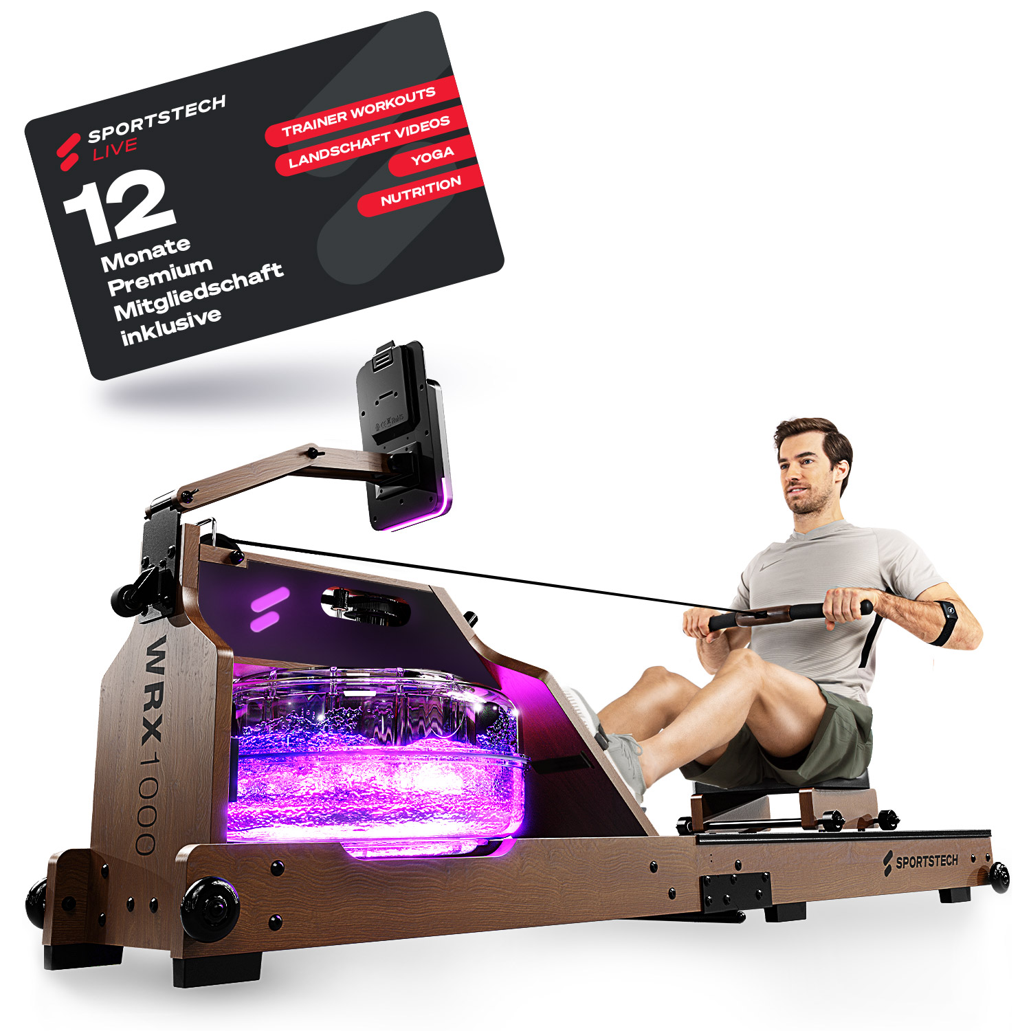 WRX1000 Rudergerät Dunkelbraun  inkl. Jahresabo Sportstech Live
