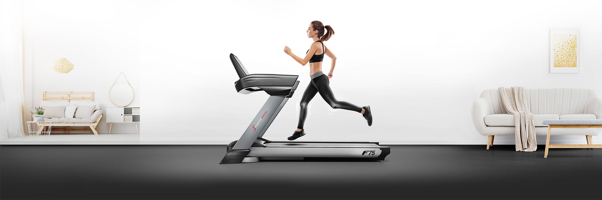 Eine Sportlerin Trainiert mit dem Laufband F75 f75-cardio-workut